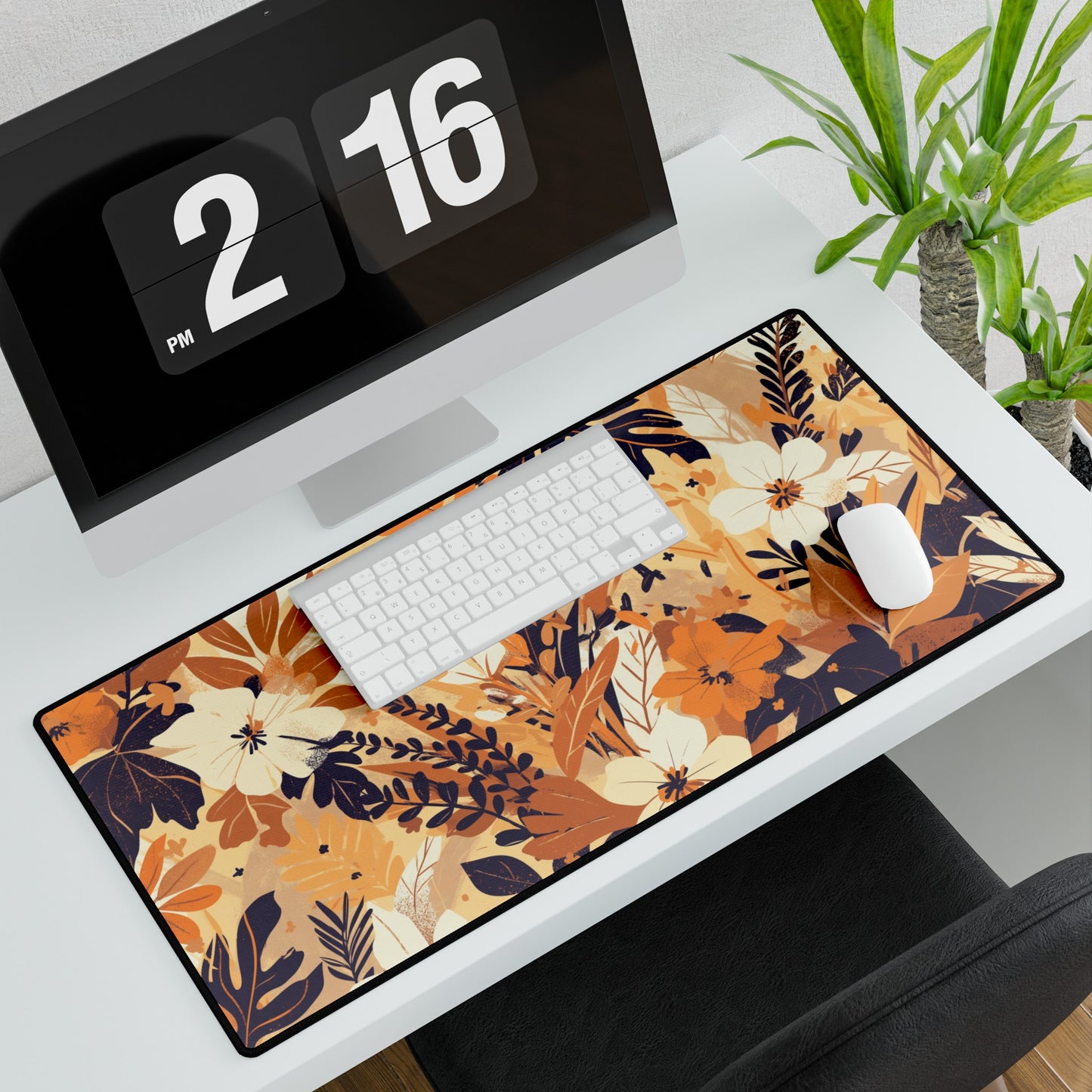 Orange Floral Mouse Pad Large Computer Desk Mat