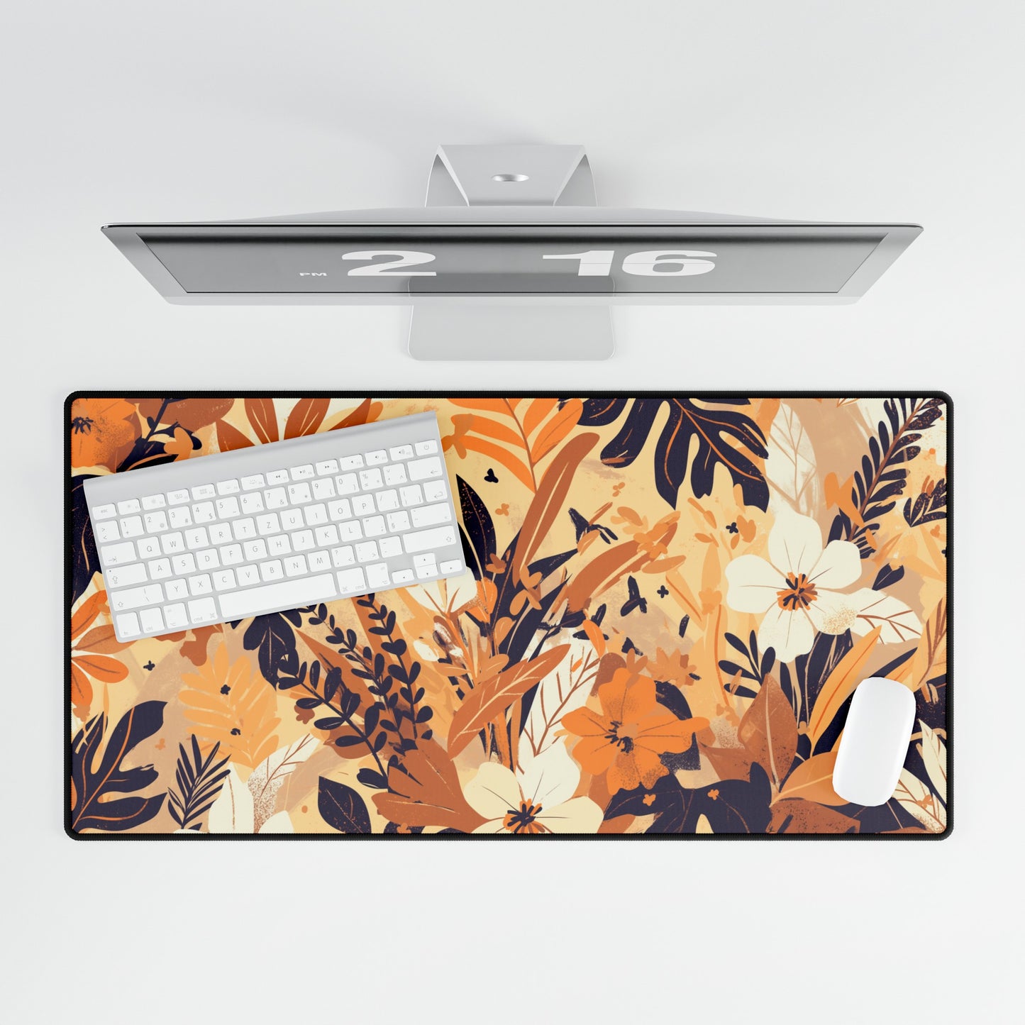 Orange Floral Mouse Pad Large Computer Desk Mat